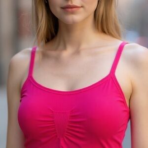 NEW•XL•Vibrant Pink Ruched Sports Bra DriFit Top
